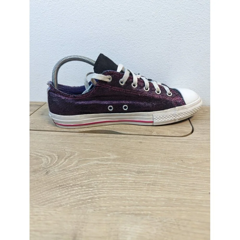 Converse All Star Double Tongue Junior Size 6 Dot Shimmer Purple Shoes 654227F